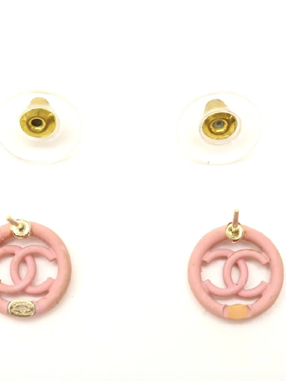 CHANEL Pink Stud CC Round Logo Stud Earrings